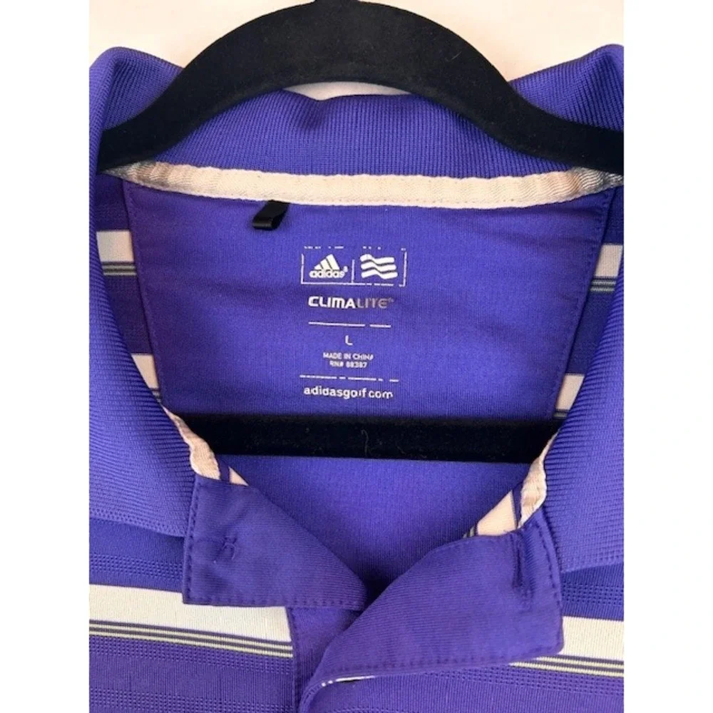 Adidas‎ Climalite Mens Periwinkle/White Striped Golf Polo Spanish Wells Large